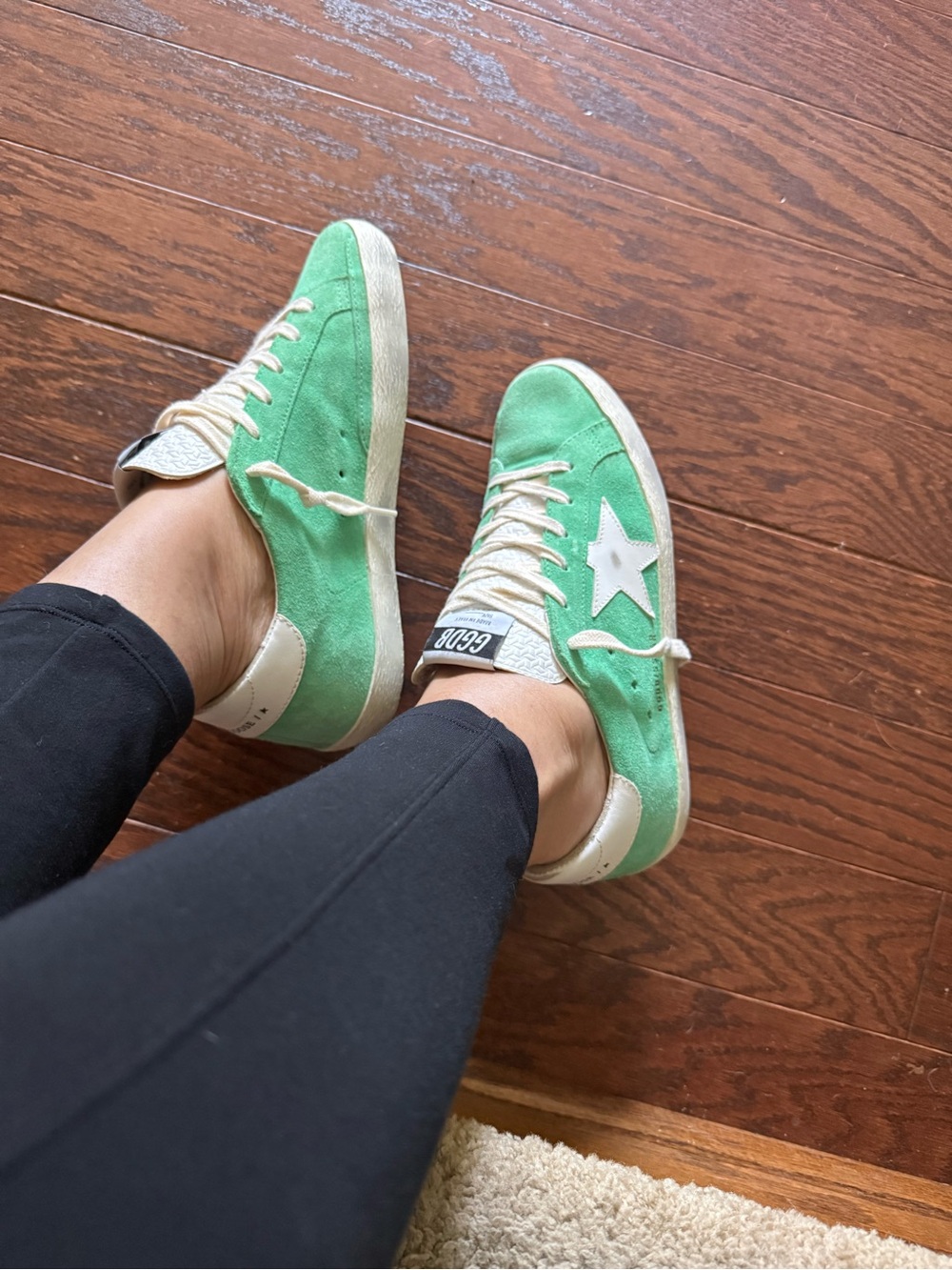 Golden Goose Green Suede Low-Top Sneakers with White Star